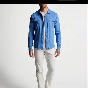 Peter Millar Lava Wash Blue Granite Snap Button XL  Men's Shirt